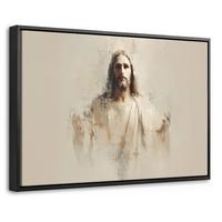 LEINWAND Bilder mit Rahmen - Porträt - Abstrakt - Jesus - Beige - 60x40 - Beige, Textil (60/40cm) - MuchoWow