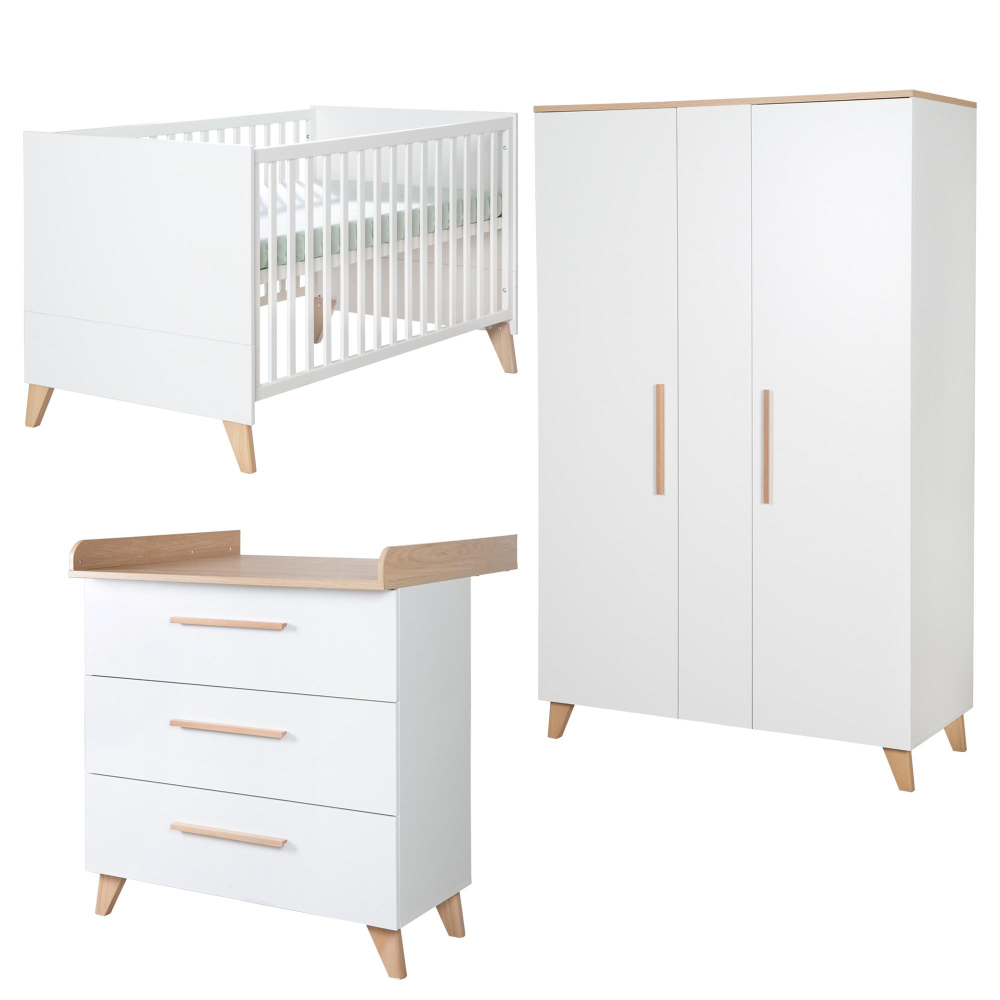 BABYZIMMER Leon 3-teilig I - Weiß, Holz (1/1/1cm) - Roba