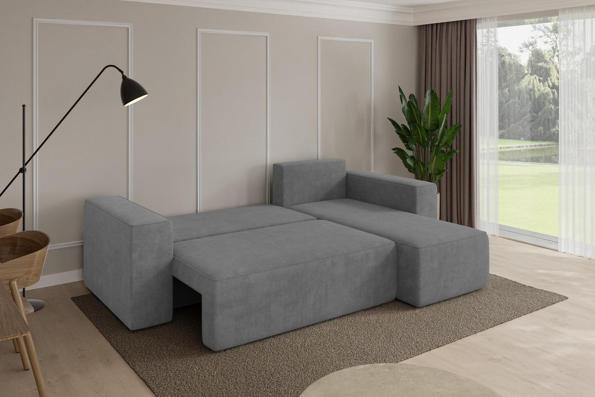 ECKSOFA mit Schlaffunktion Ottomane Rechts SENO-L 249x139x85 Grau Velours - Taupe/Schwarz, Holzwerkstoff/Kunststoff (249/139cm) - ALTDECOR