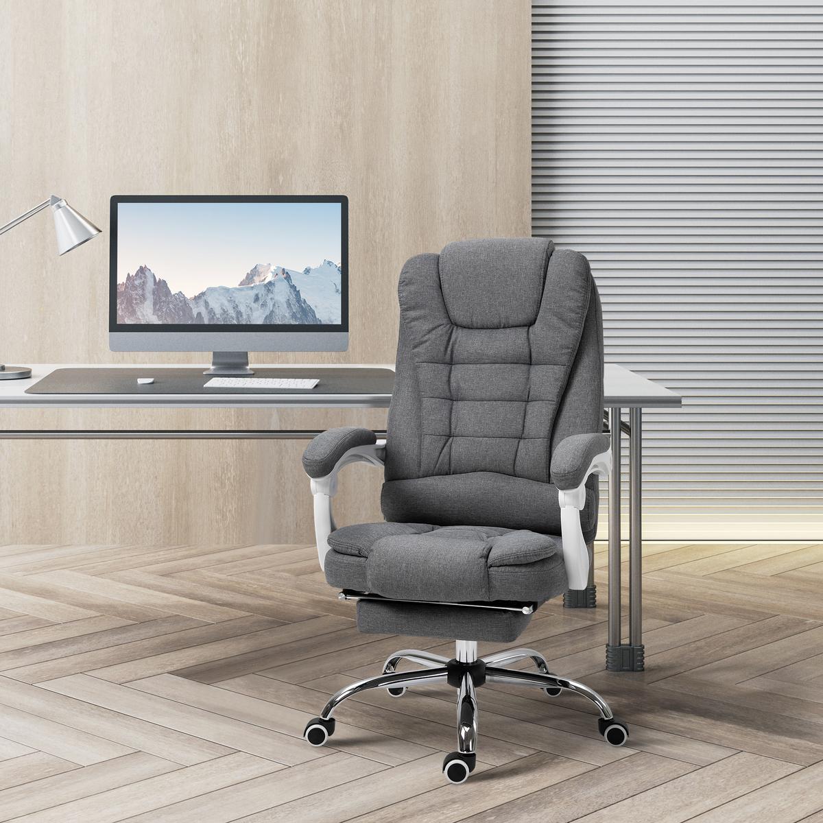 BÜROSTUHL höhenverstellbarer Schreibtischstuhl mit Fußstütze, Leinenoptik Grau - Grau, Metall (70/118/65cm) - Vinsetto