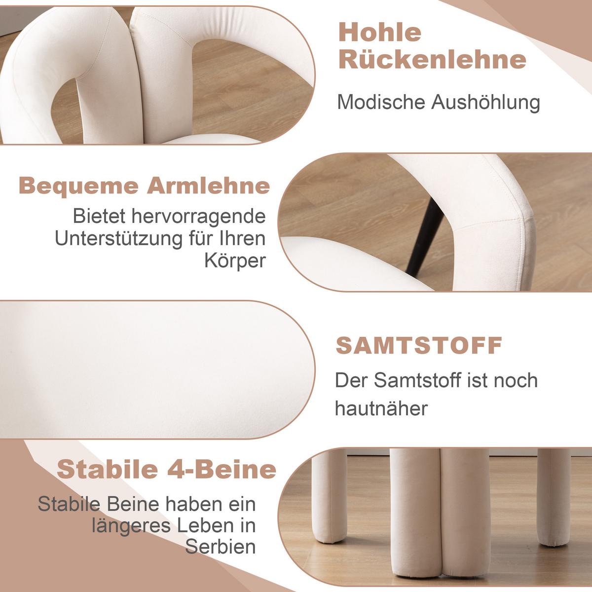 ESSZIMMERSTUHL 2er-Set Samt Sessel Modernes Design Holzbeine - Beige, Textil (64/71/50.5cm) - Urban Meuble