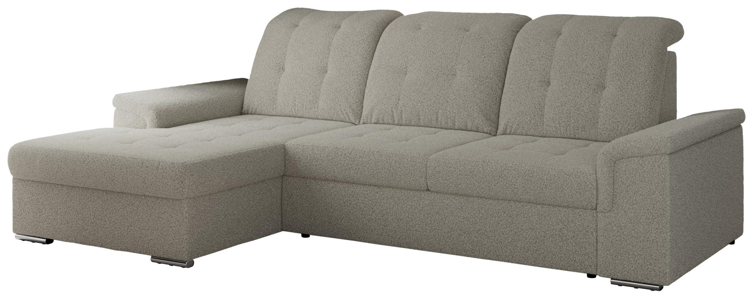ECKSOFA MADRITO L - Hellgrau Boucle - Links - Silberfarben/Hellgrau, Textil/Metall (160/256cm)