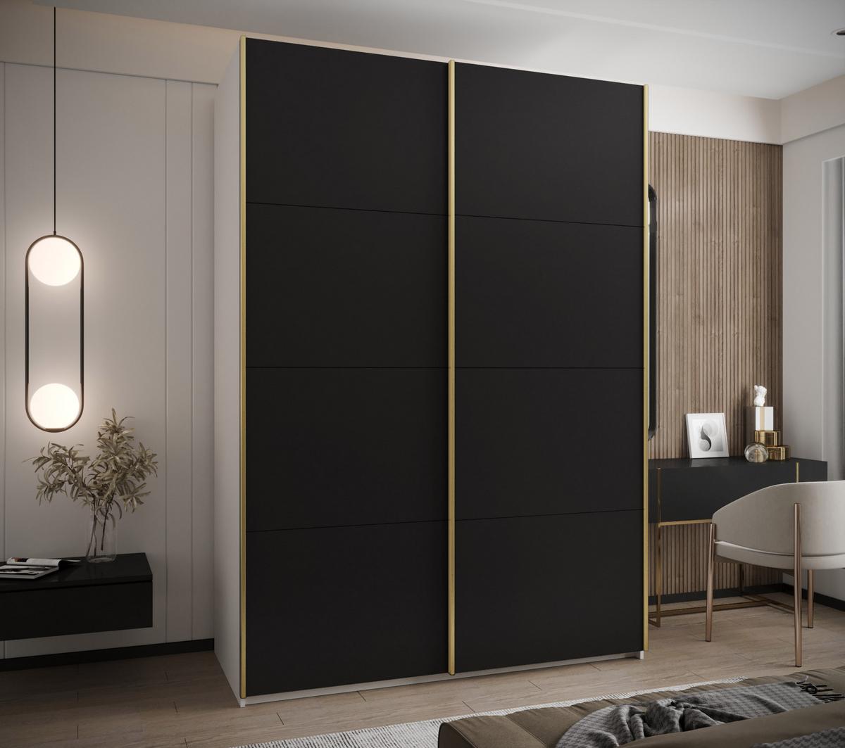 SCHWEBETÜRENSCHRANK 245,5/190/64 2-türig - Goldfarben/Schwarz, Holz/Metall (190/245/64cm) - Abiks Möbel