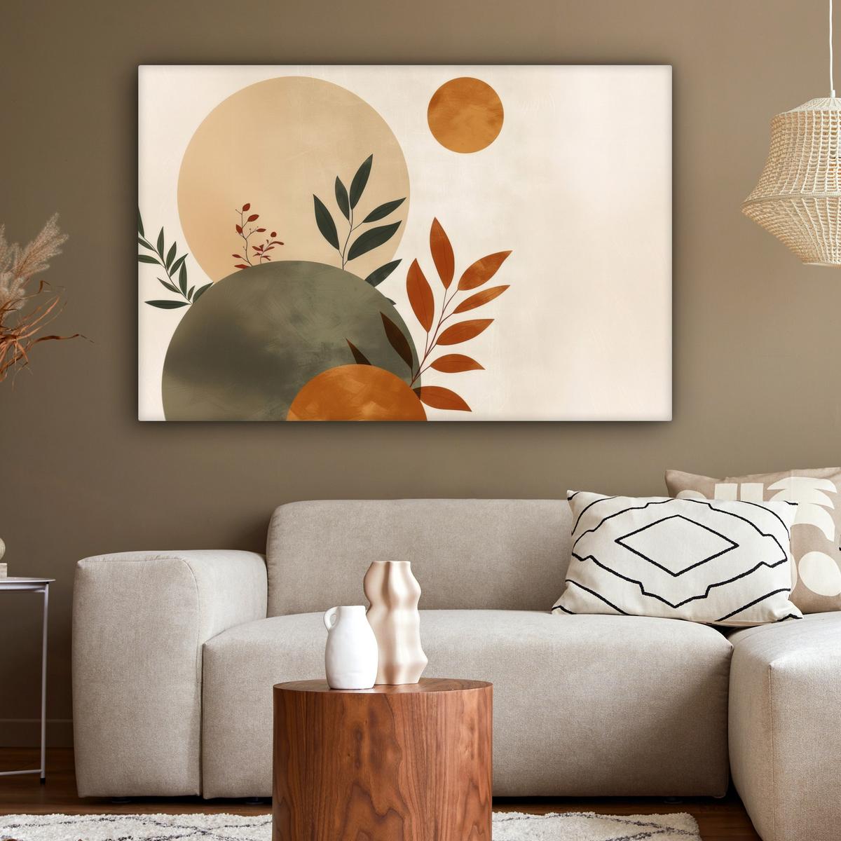 LEINWANDBILD Formen - Rund - Blätter - Beige Groß 140x90 cm - Rostfarben, Textil (140/90cm) - MuchoWow