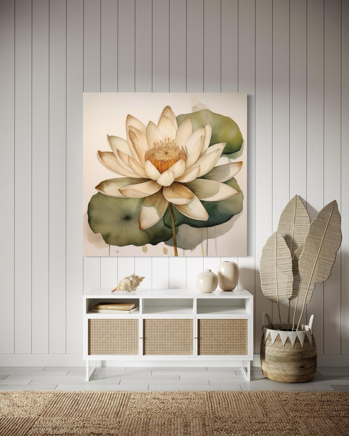 WANDBILD blumen blätter botanik - Beige, Textil (50/50cm) - Feeby