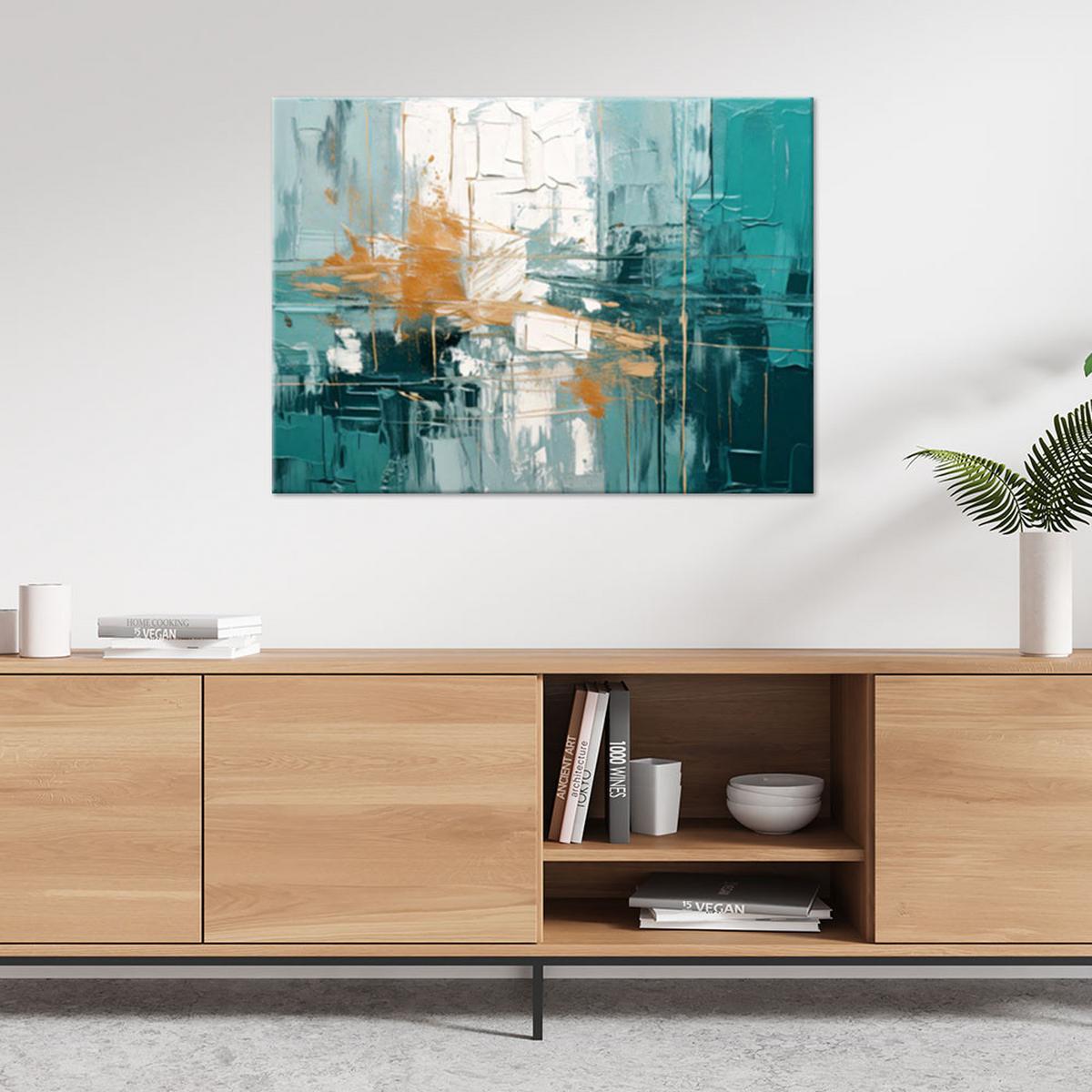 LEINWANDBILD Abstraktion 90x60cm - Türkis, Textil (90/60cm) - Feeby