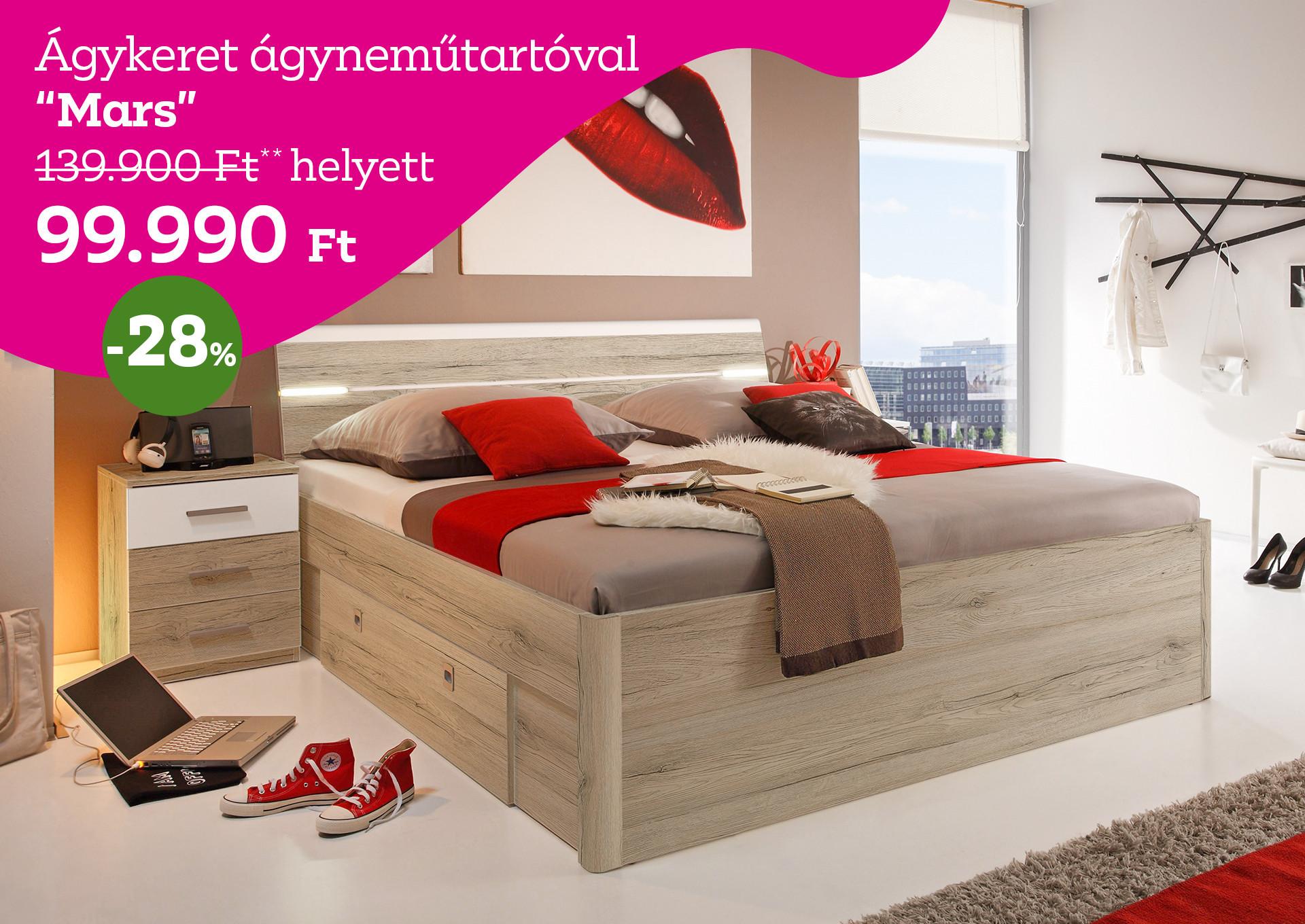 ágykeret ágyneműtartóval MARS 139900 Forint helyett 99990 Forint, kedvezmény mértéke 28%