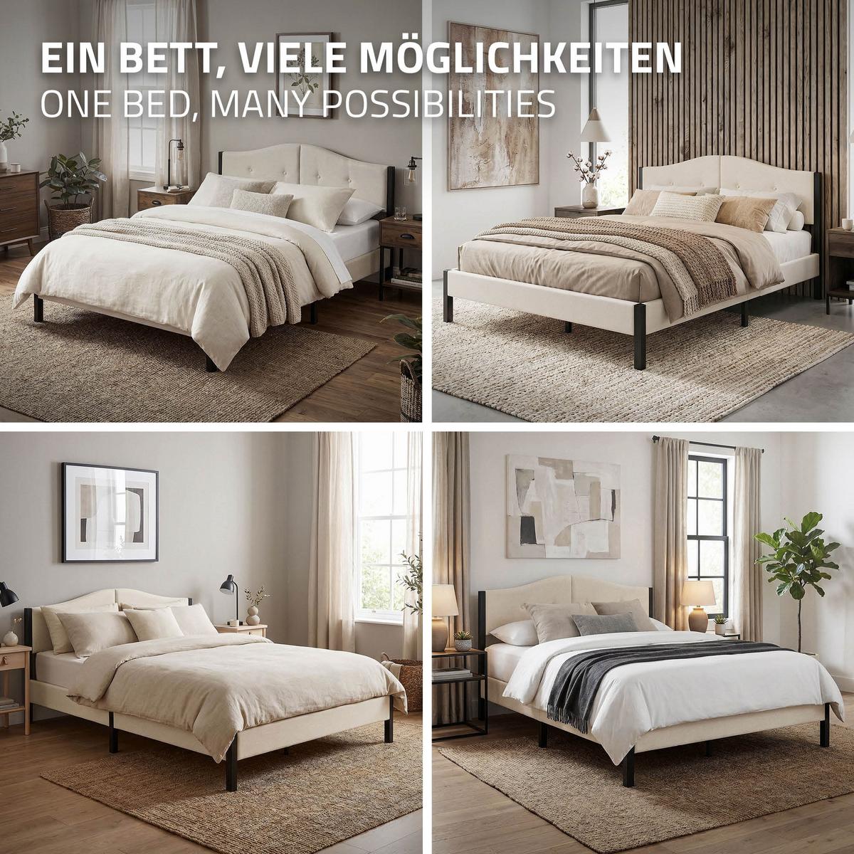 POLSTERBETT 140x200 cm Beige mit Lattenrostund Leinenstoff - Beige, Holzwerkstoff/Textil (140/200cm) - ML-DESIGN