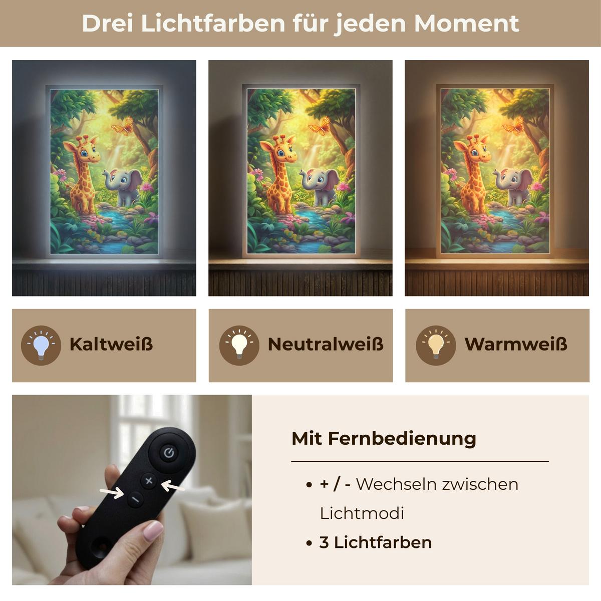 NACHTTISCHLAMPE MIT AKKU Giraffe - Elefant - Blumen - Dschungel 40x60 cm - Grün, Holzwerkstoff (8/40/60cm) - OnlyWow