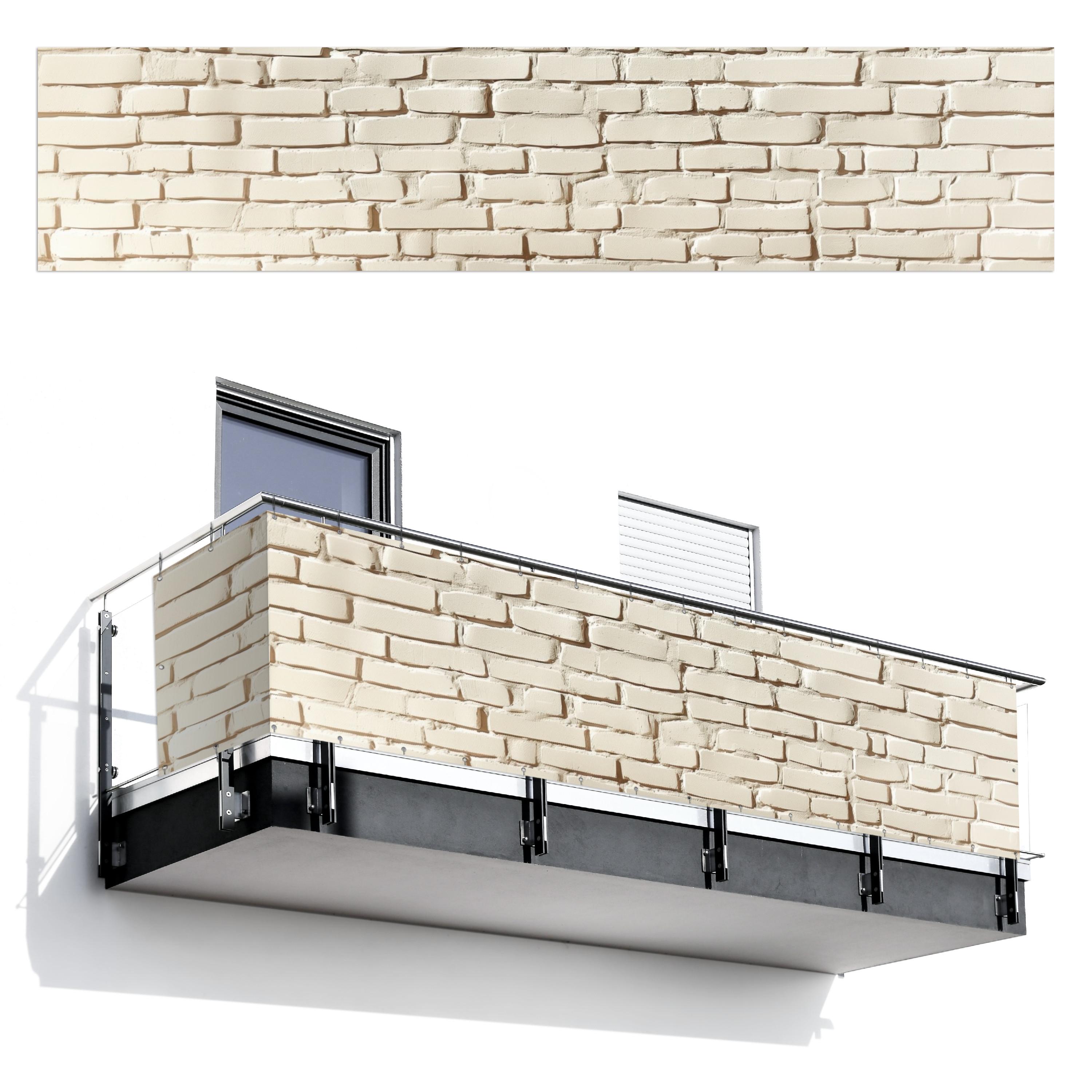 BALKON-SICHTSCHUTZ Ziegel - Wand - Licht - Weiß Deko XXL 500x110 cm - Creme, Kunststoff (500/110cm) - MuchoWow
