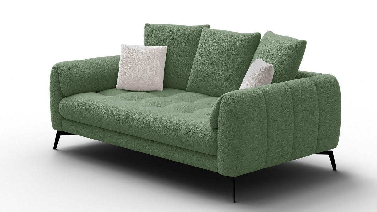 SOFA CALME 2,5-Sitzer, olive - Schwarz/Olivgrün, Holz/Textil (199/92/108cm) - Wozimo