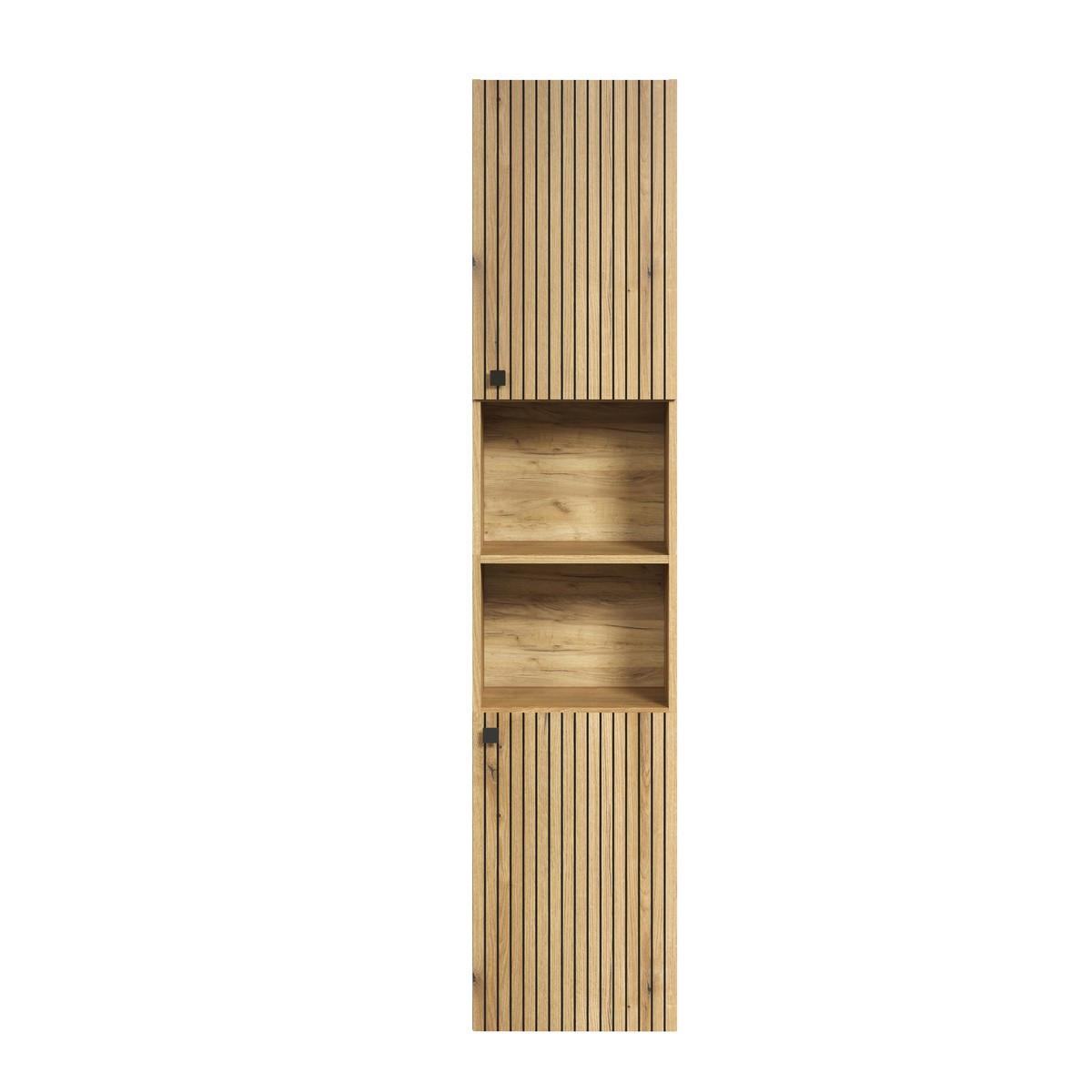 BADEZIMMERSÄULE mit Rillen, 2 Türen und 2 Fächern - purebliss 112/15/44,5 cm - Eichefarben, Holzwerkstoff (40/186/31cm) - Trendteam