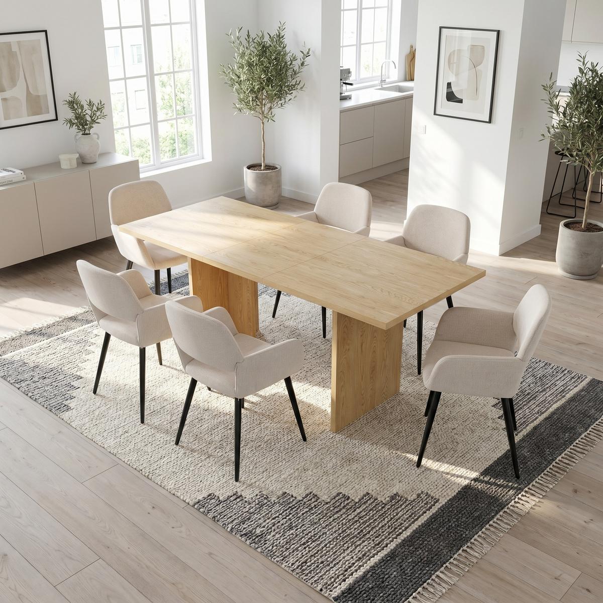 ESSTISCH-SET 1+6, ausziehbarer Tisch mit 6 Esszimmerstühlen - Eichefarben/Schwarz, Holzwerkstoff (180/75/80cm) - Urban Meuble