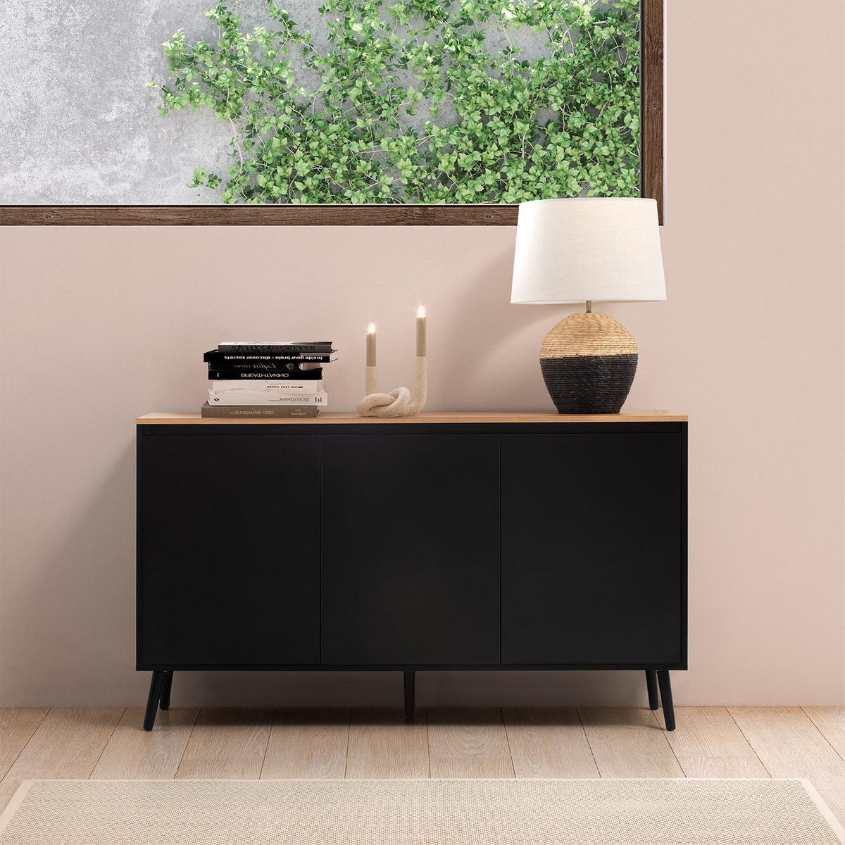 SIDEBOARD Desi 3 türen schwarze Farbe - Schwarz, Holzwerkstoff (140/80/40cm)