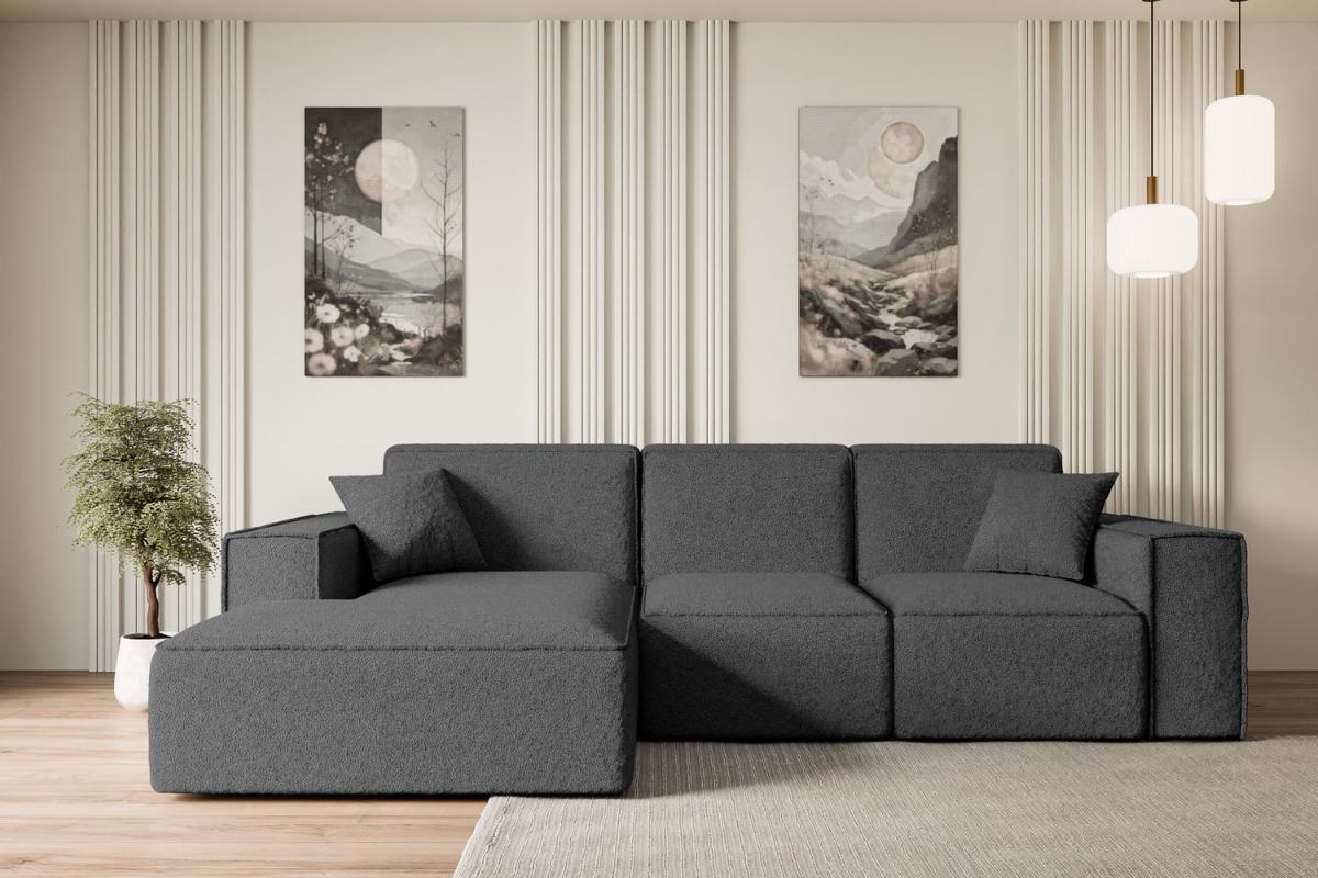 ECKSOFA Ottomane Links SERRA-L - 266x169x80 cm Grau Bouclé - Schwarz/Grau, Holzwerkstoff/Kunststoff (165/266cm) - ALTDECOR