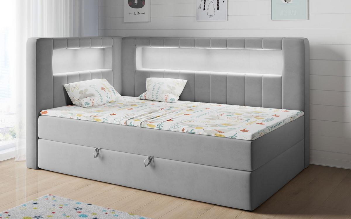 BOXSPRINGBETT JUNIOR GOLD 3 90/200 Grau - linke Seite - Grau, Holz/Textil (90/200cm) - MKS