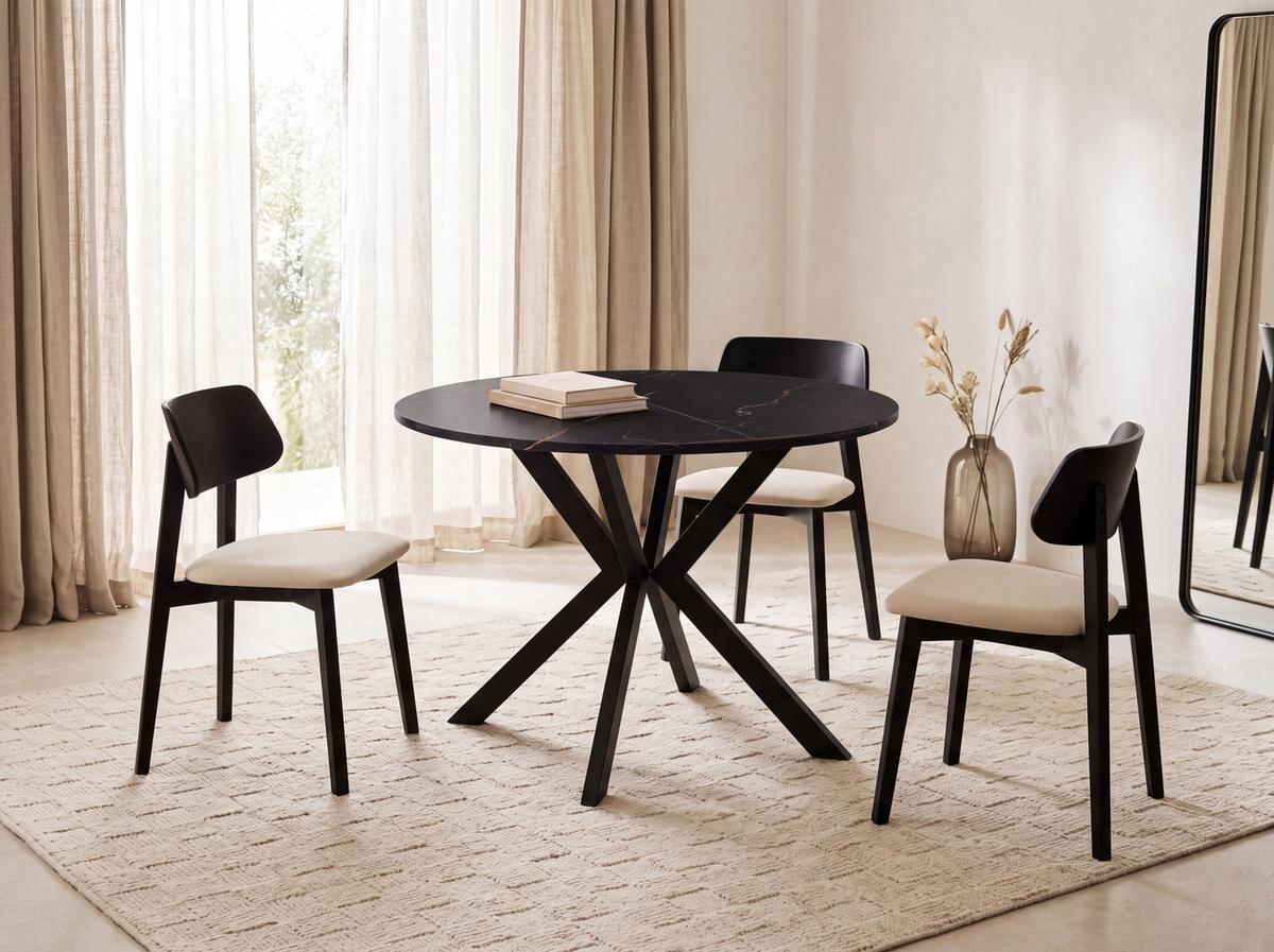 ESSTISCH Valio rund oval ausziehbar verlängerbar mit schwarzen Metallbeinen, Schwarz Marmor Kupfer 100-130/100/76 cm - Schwarz/Kupferfarben, Holzwerkstoff/Metall (100/130/76cm) - WFL GROUP