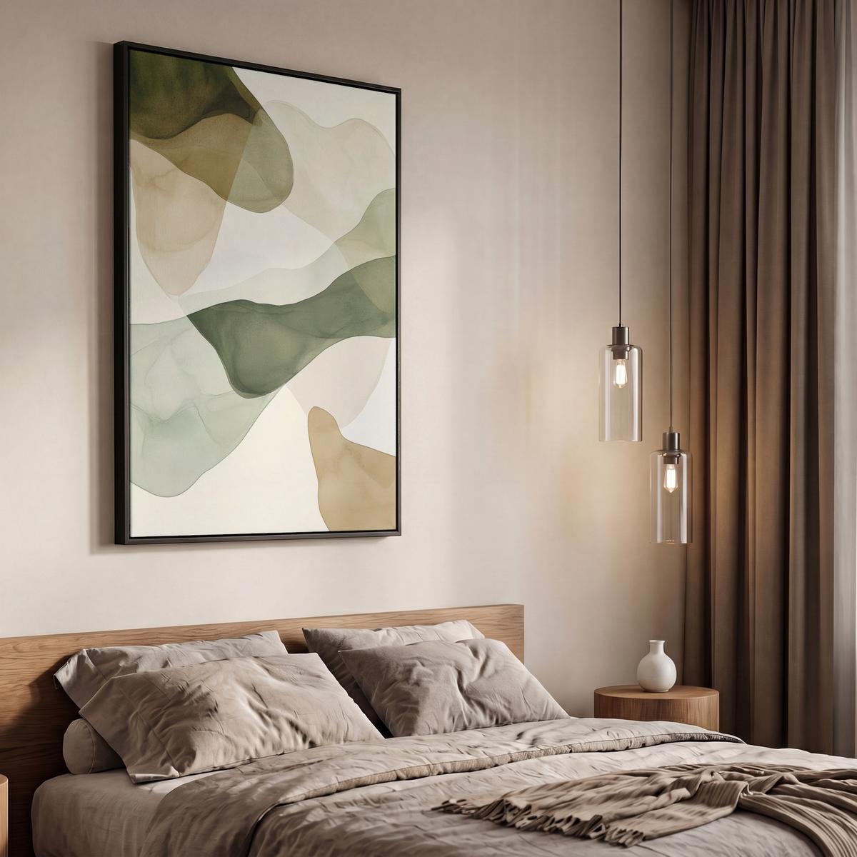LEINWAND Bilder mit Rahmen - Japandi - Abstrakt - Grün - 60x90 - Salbeigrün, Textil (60/90cm) - MuchoWow