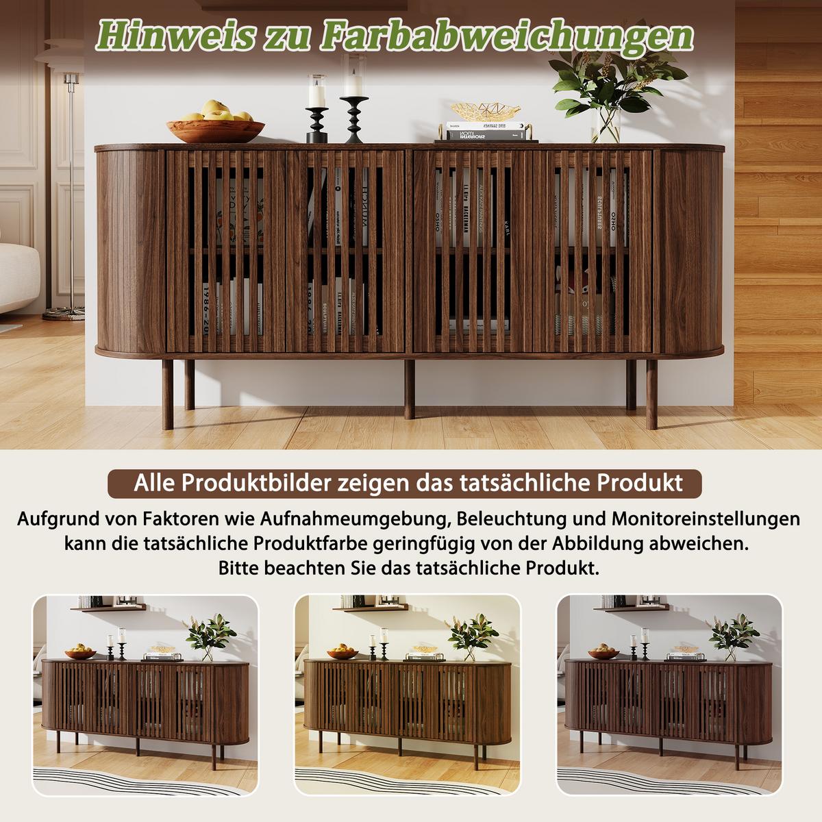 SIDEBOARD Walnuss Holzoptik 160cm mit 4 Lamellentüren & Metallfüßen - Walnussfarben, Holzwerkstoff (160/70/40cm) - Urban Meuble