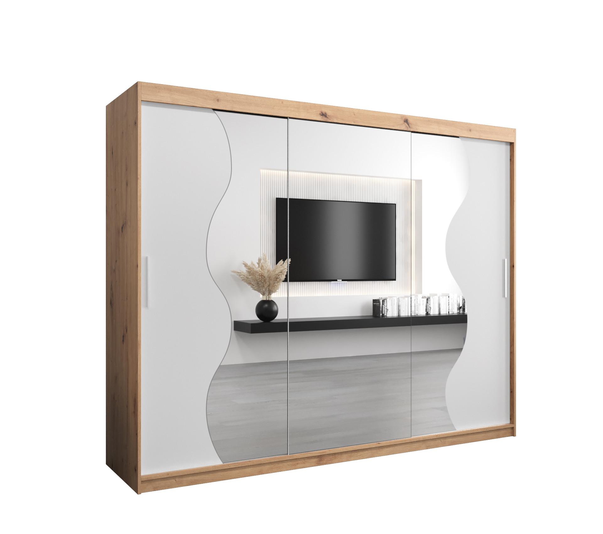 SCHWEBETÜRENSCHRANK 200/250/62 3-türig - Silberfarben/Weiß, Holz/Kunststoff (250/200/62cm) - MÖBEL KRYSPOL