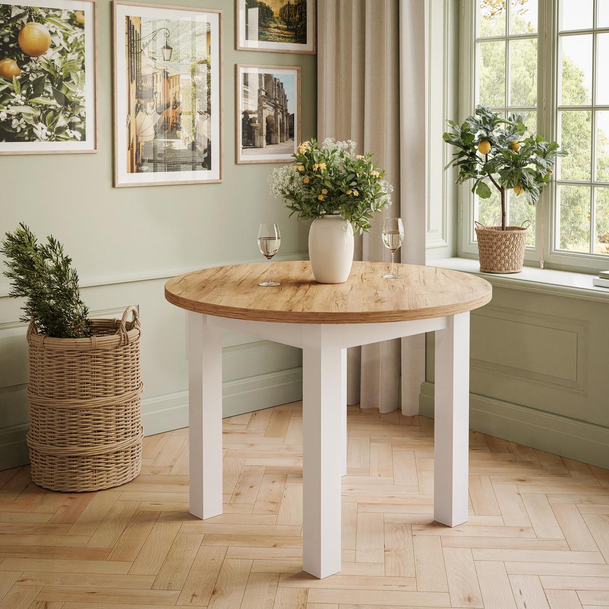 ESSTISCH OLEA rund Weiß / Craft Gold Eiche - Eichefarben/Weiß, Holzwerkstoff (100/100/77cm) - Lookway
