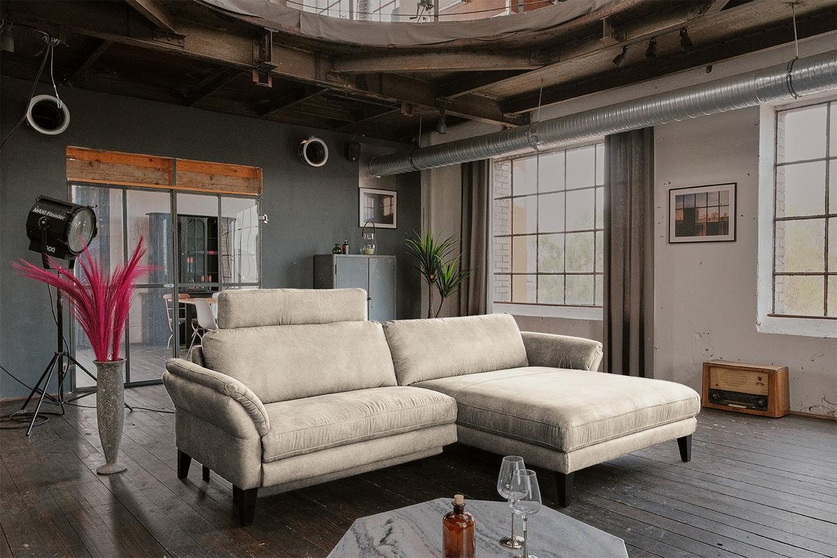 ECKSOFA MALTA Beige Webstoff - Beige/Schwarz, Buchenholz/Textil (302/175cm) - KAWOLA