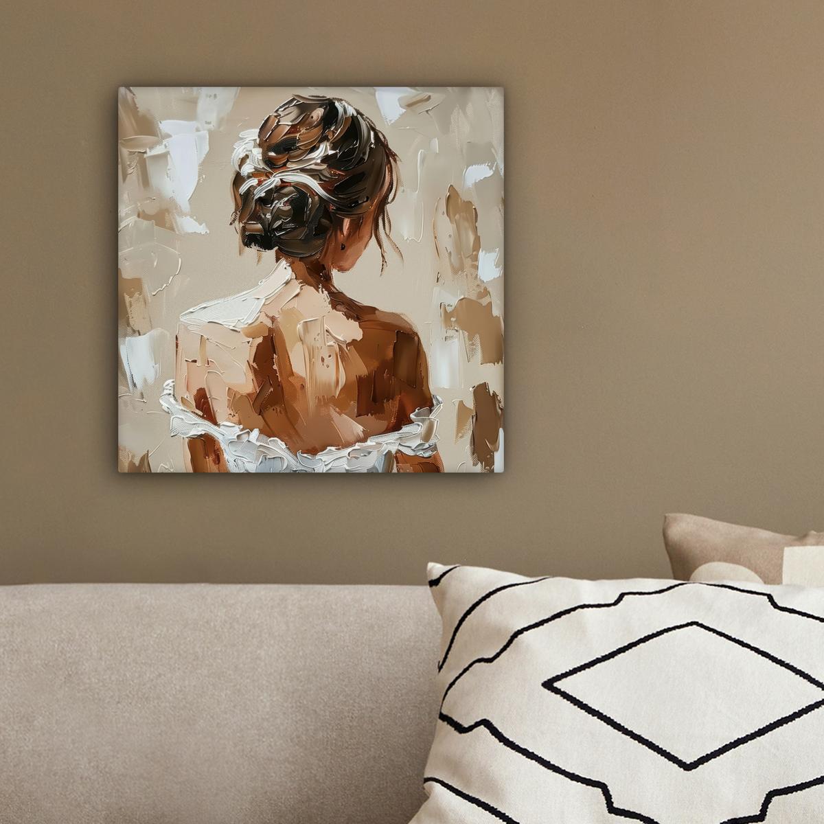 LEINWANDBILD Frau - Farbe - Abstrakt - Beige - Modern Deko Wohnzimmer 20x20 cm - Sandfarben, Textil (20/20cm) - MuchoWow