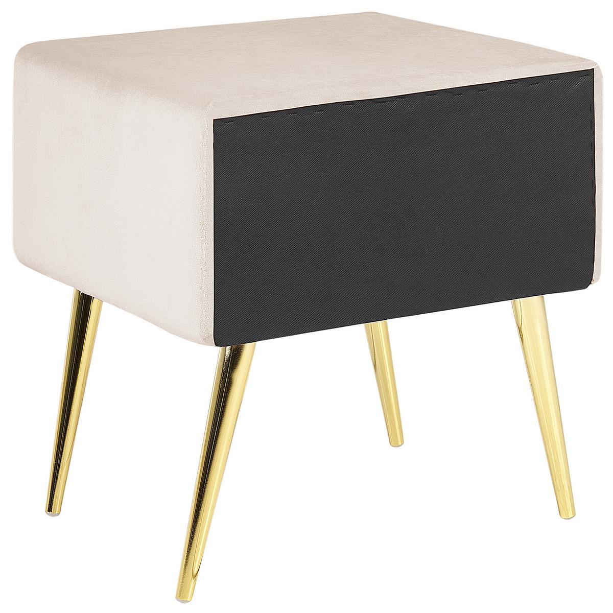 NACHTTISCH Samtstoff beige/gold 1 Schublade 38/46/49 cm Flayat - Beige/Roségold, Textil (46/49/38cm) - Beliani