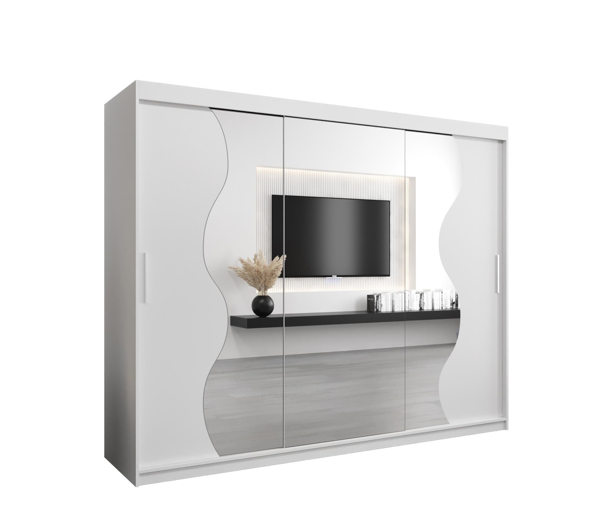 SCHWEBETÜRENSCHRANK 200/250/62 3-türig - Silberfarben/Weiß, Holz/Kunststoff (250/200/62cm) - MÖBEL KRYSPOL