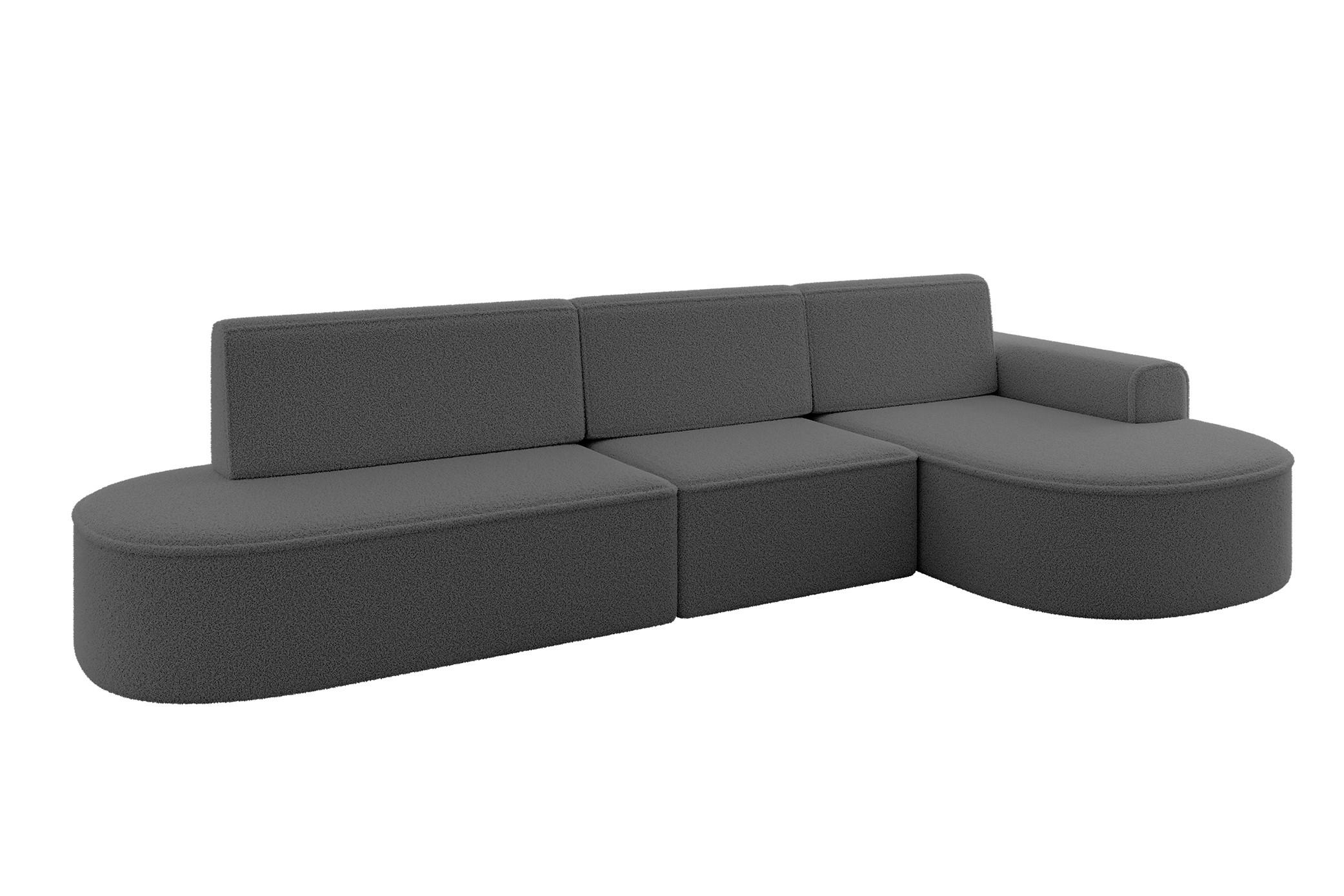 ECKSOFA mit Schlaffunktion Ottomane RECHTS MARI L2-S 368X167X85 Grau Bouclé - Schwarz/Grau, Holzwerkstoff/Kunststoff (167/368cm) - ALTDECOR