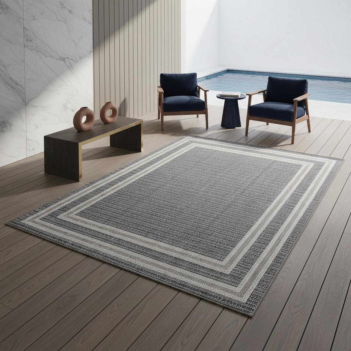 OUTDOORTEPPICH LIRIA, mit Bordüre, Grau, 140 x 200 cm - Grau, Textil (200/140cm) - KADIMA DESIGN