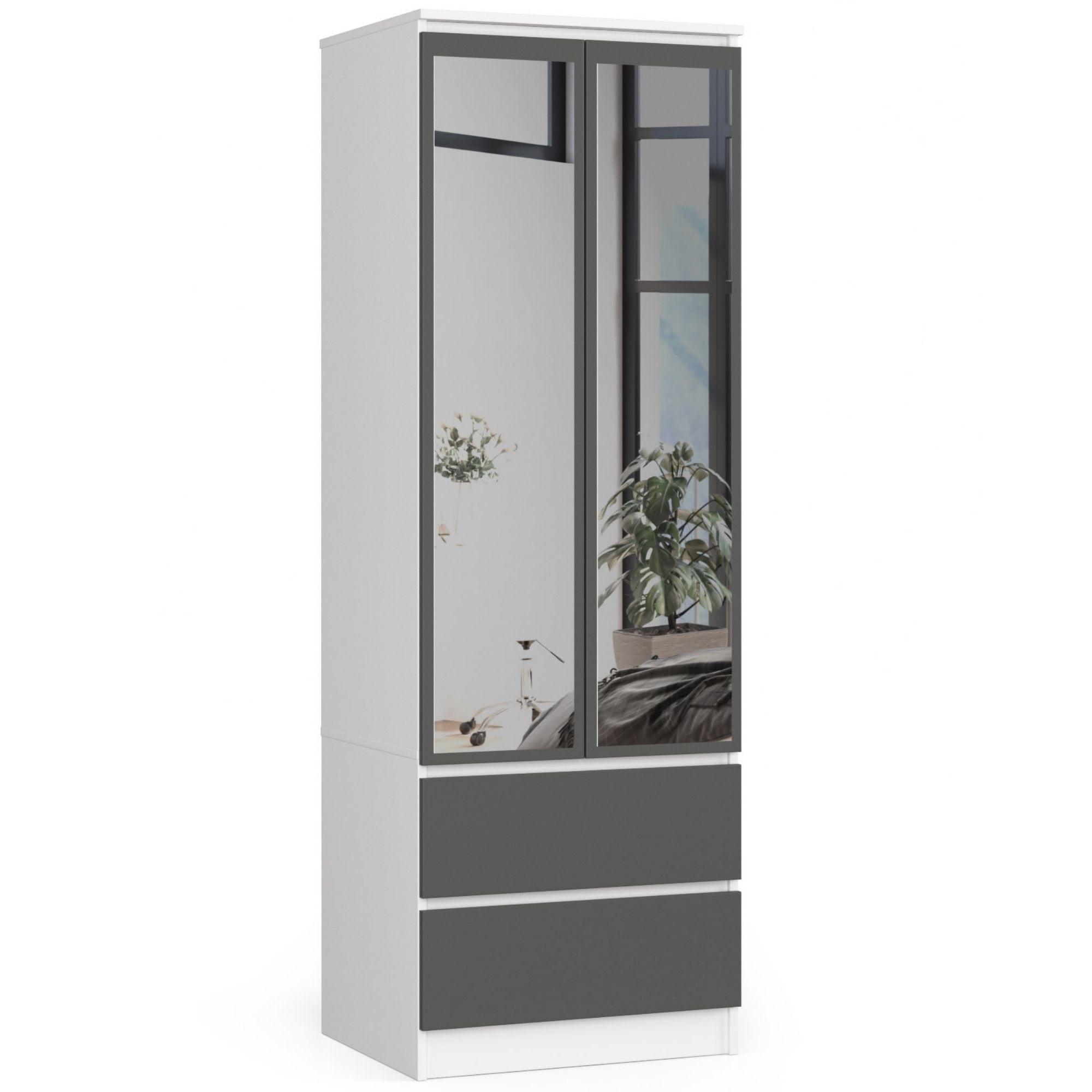 KLEIDERSCHRANK Weiß, Graphit Grau 180/60/51 - Weiß, Holzwerkstoff (60/180/51cm) - RAUMHIRSCH FURNITURE