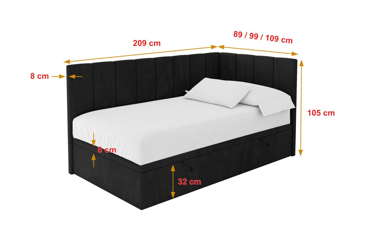 EINZELBETT Jugendbett mit Bettkasten Links, mit Matratze - LOVY 80x200 Schwarz - Schwarz, Holzwerkstoff/Textil (80/200cm) - ALTDECOR