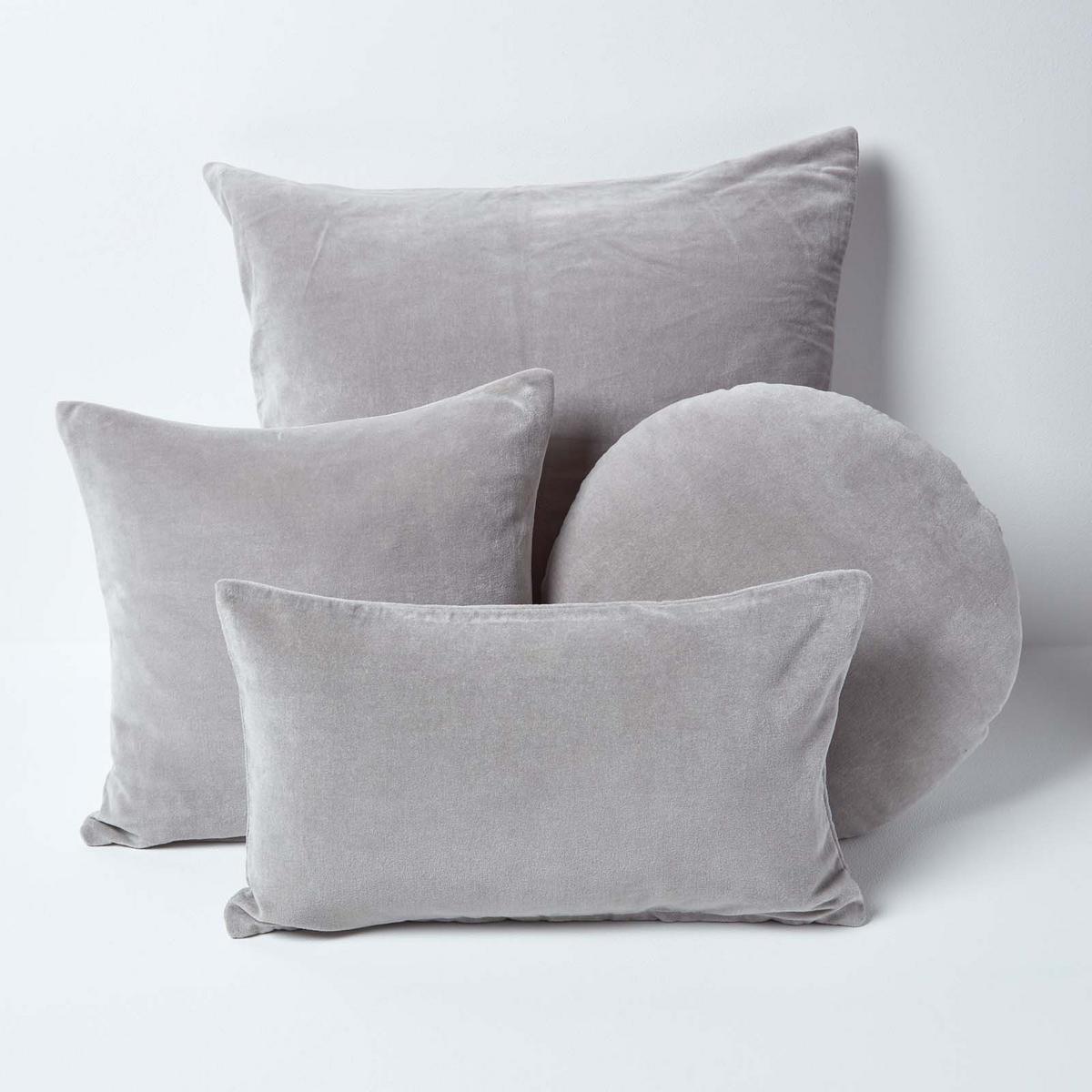 DEKOKISSEN rund grau, Baumwollsamt?40 cm - Hellgrau, Textil (40/40cm) - Homescapes