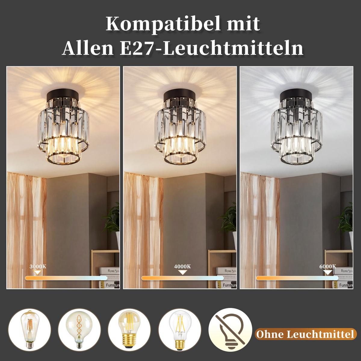 DECKENLEUCHTE Verenor 16/16/22.5 cm - Schwarz, Glas/Metall (16/16/22.5cm) - ZMH