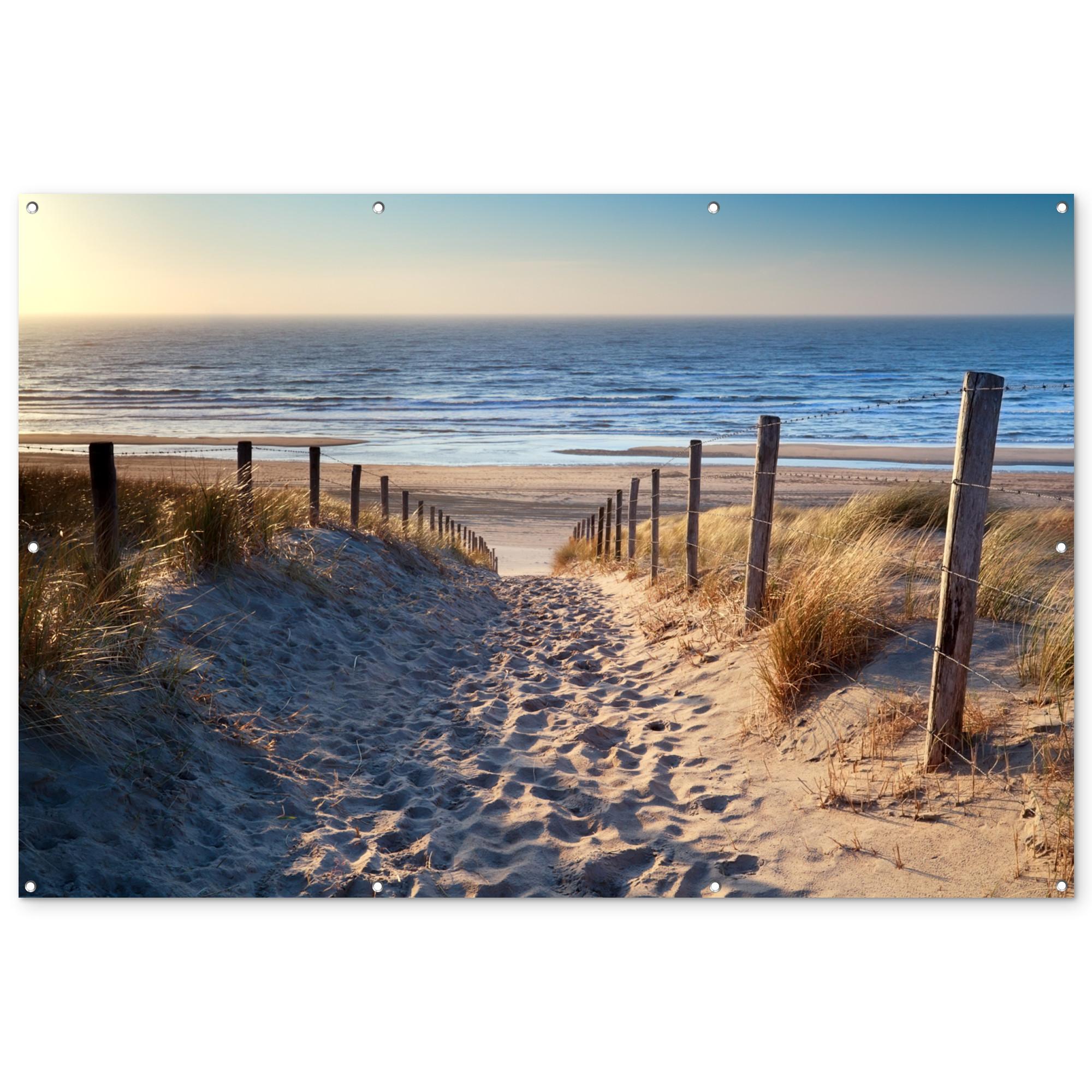 GARTENPOSTER Strand - Meer - Niederlande - Dünen - Sonne Poster für draußen 180x120 cm - Sandfarben, Kunststoff (180/120/0.2cm) - OnlyWow