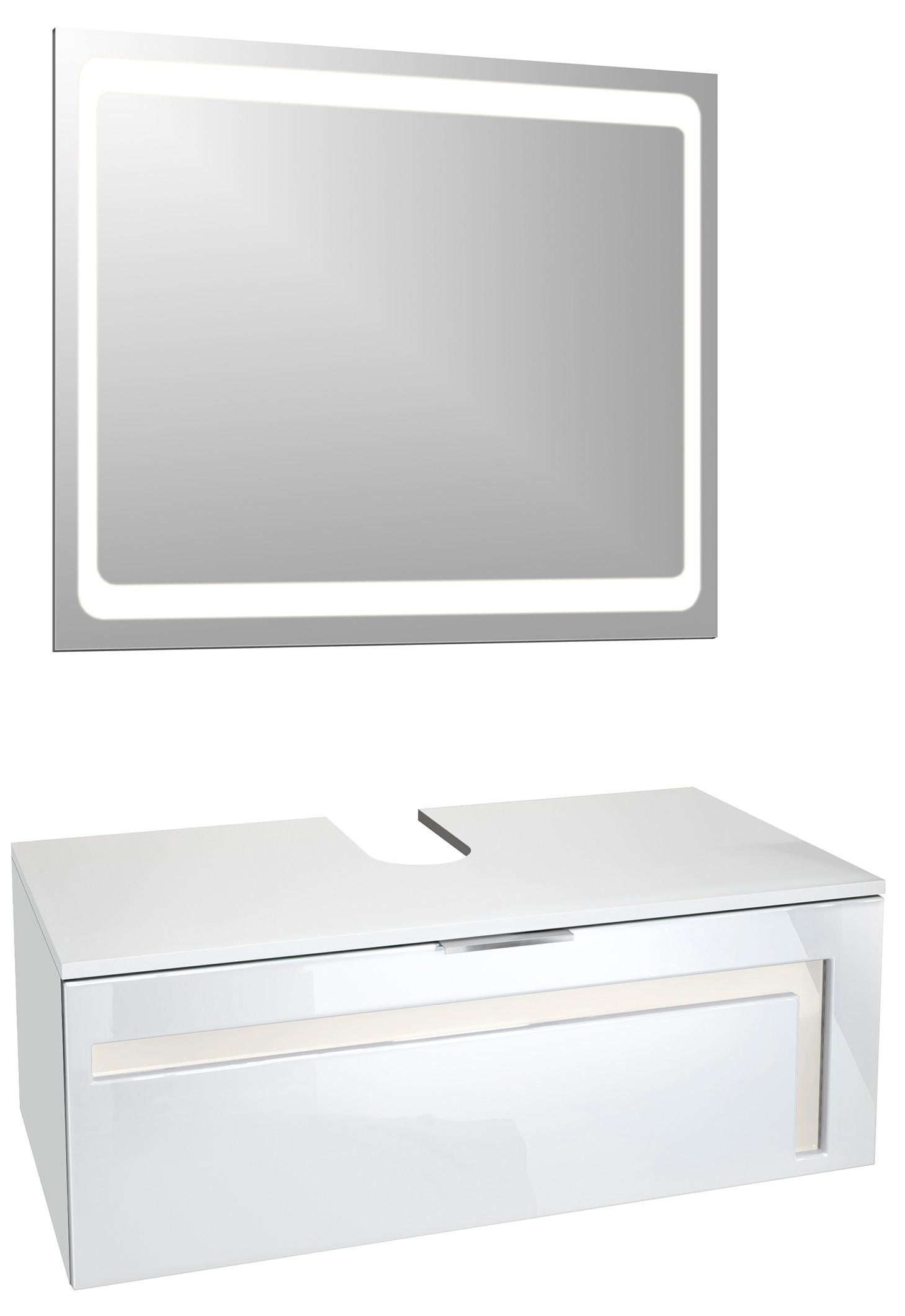 WASCHBECKENUNTERSCHRANK Aloha Absetzungen in Creme Hochglanz - Creme, Holzwerkstoff (96/36/51cm) - Vladon