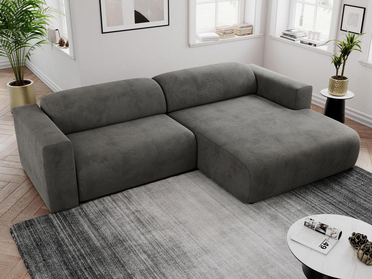 OFERTA WYCOFANA ECKSOFA PASADENA Dunkelgrau Velvet Rechts Seite - Dunkelgrau/Schwarz, Kunststoff/Textil (288/180cm) - MKS