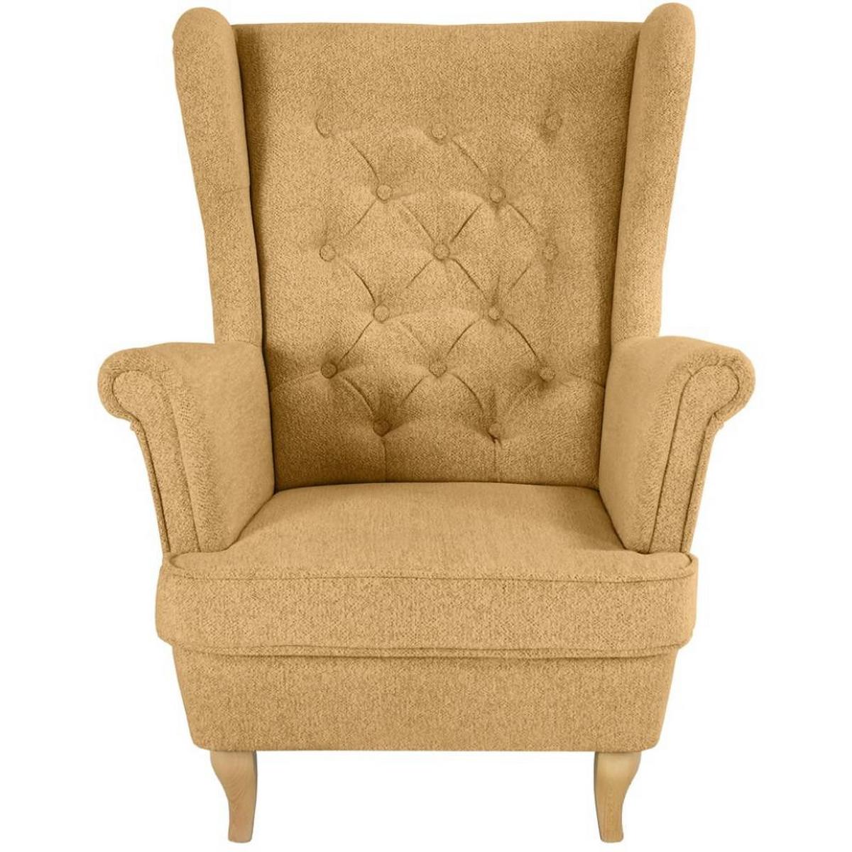 CHESTERFIELD-SESSEL Falco gelb mit Buche Holzbeinen - Gelb, Holz/Textil (82/102/92cm) - Beautysofa
