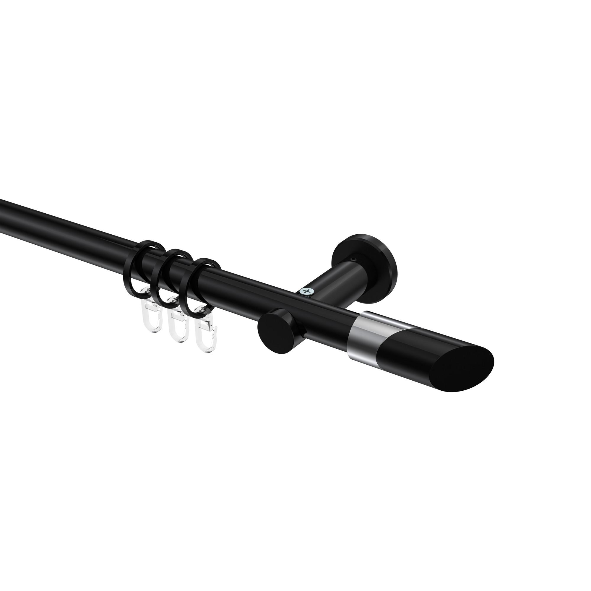 GARDINENSTANGE Platon Verano 240 cm (geteilt in 2 x 120 cm), 1-läufig, 20 mm Ø Schwarz - Chromfarben/Schwarz, Metall (240cm) - INTERDECO