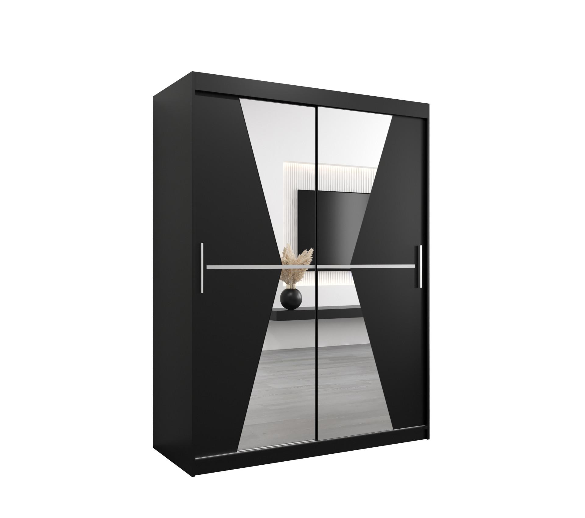 SCHWEBETÜRENSCHRANK 200/150/62 2-türig - Silberfarben/Schwarz, Holz/Kunststoff (150/200/62cm) - MÖBEL KRYSPOL