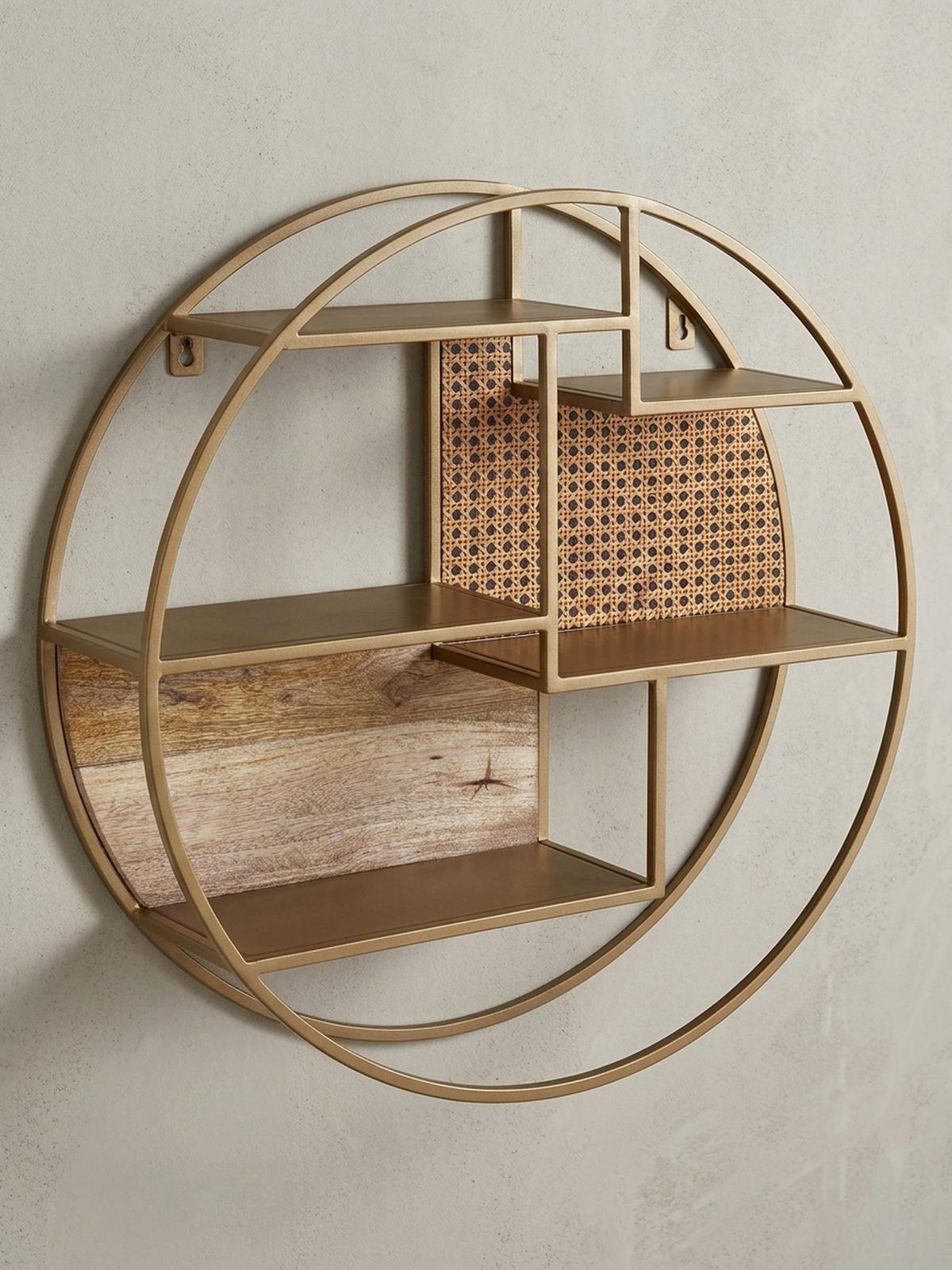 WANDREGAL Rattan Massivholz Metall Industrial Stil mit 5 Ablagen - Braun, Holz/Metall (62/17/62cm) - KADIMA DESIGN