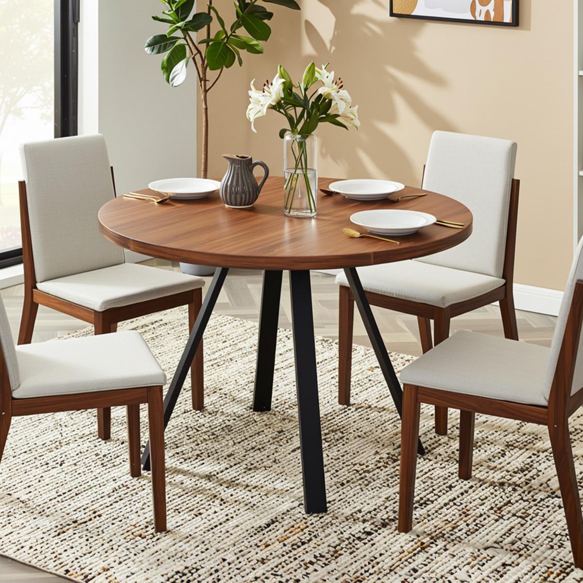 ESSTISCH Runder 80 cm Walnuss & Schwarz – Kompakttisch mit Metallbeinen im Retro-Design - Sonoma Eiche, Holzwerkstoff (80/80/75cm) - Urban Meuble
