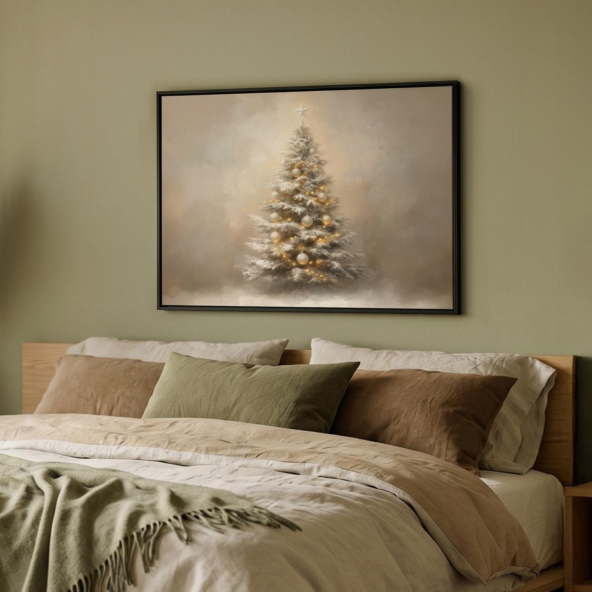 LEINWAND Bilder mit Rahmen - Weihnachten - Weihnachtsbaum - Schnee - Kunst - 80x60 - Champagner, Textil (80/60cm) - MuchoWow