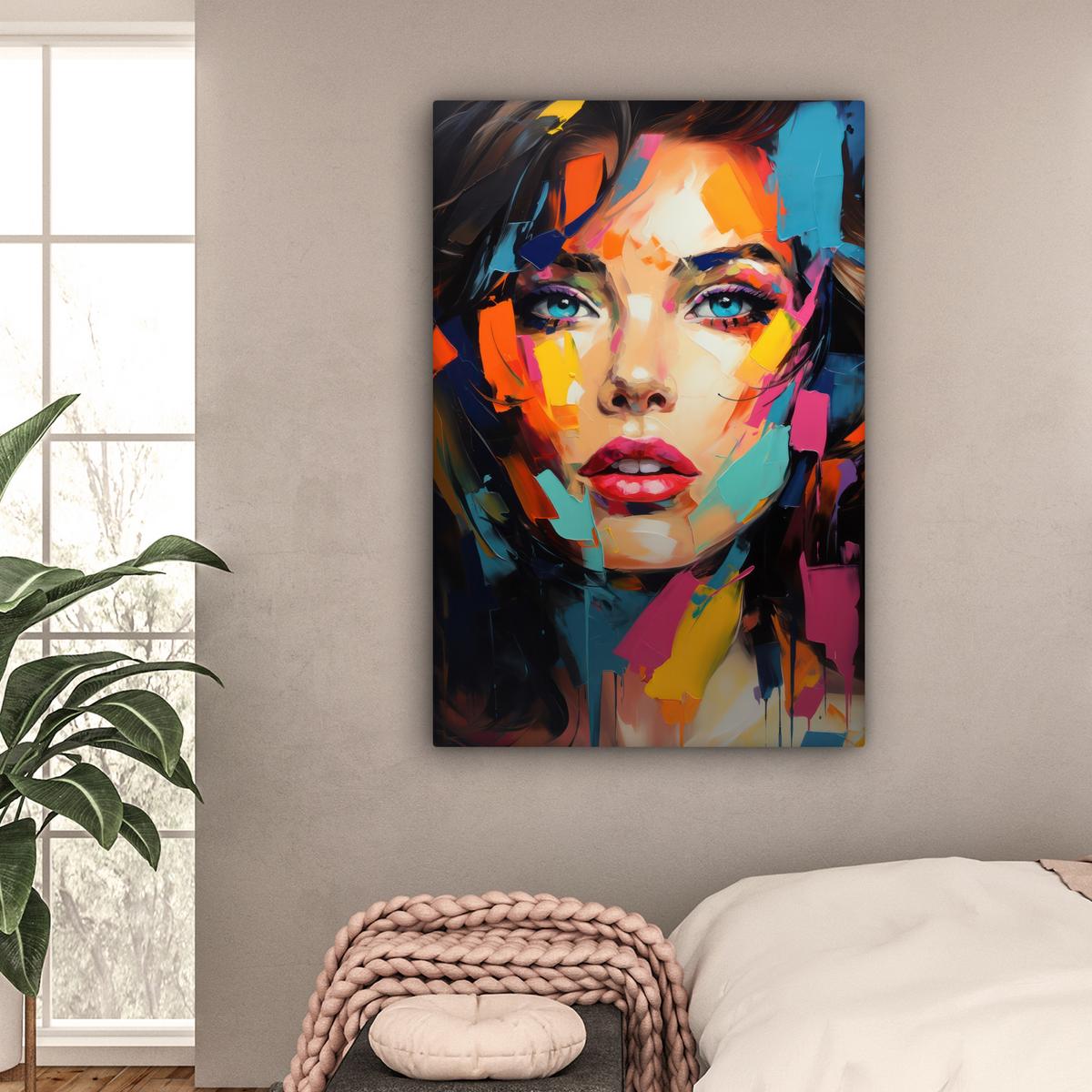 LEINWANDBILD Frau - Porträt - Farbenfroh - Kunst Deko XXL 80x120 cm - Multicolor, Textil (80/120cm) - MuchoWow