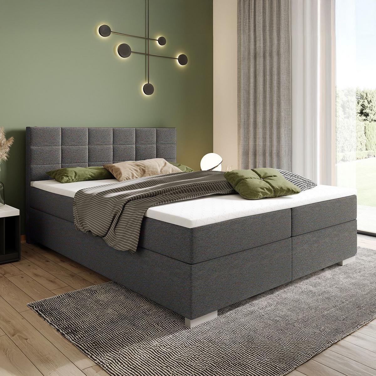 BOXBETT Seattle hellgrau 180x200 cm Malmo-Stoff - Hellgrau, Textil (180/200cm) - Juskys