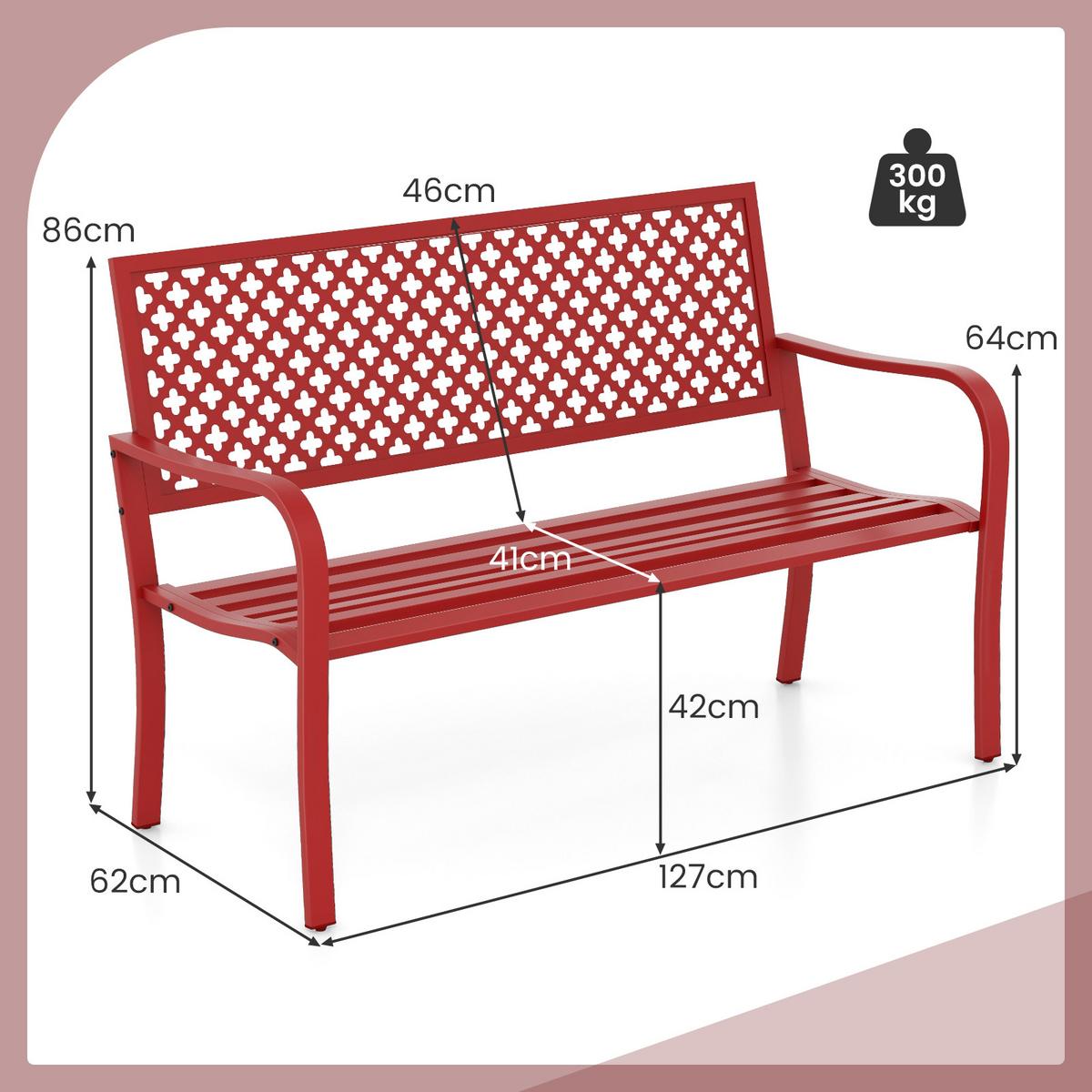 GARTENBANK Rot - Rot, Metall (127/86/62cm) - COSTWAY