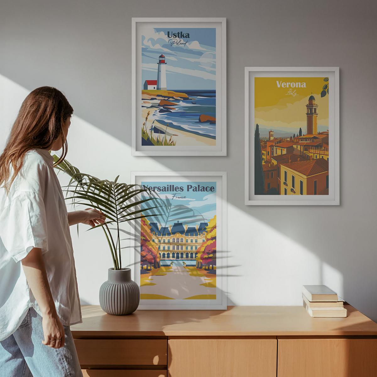 BILDER SET 3er Set - 40x60 cm Weißer Rahmen - Ansichten von Orten am Meer und von Städten - Weiß, Kunststoff (40/60cm) - TULUP