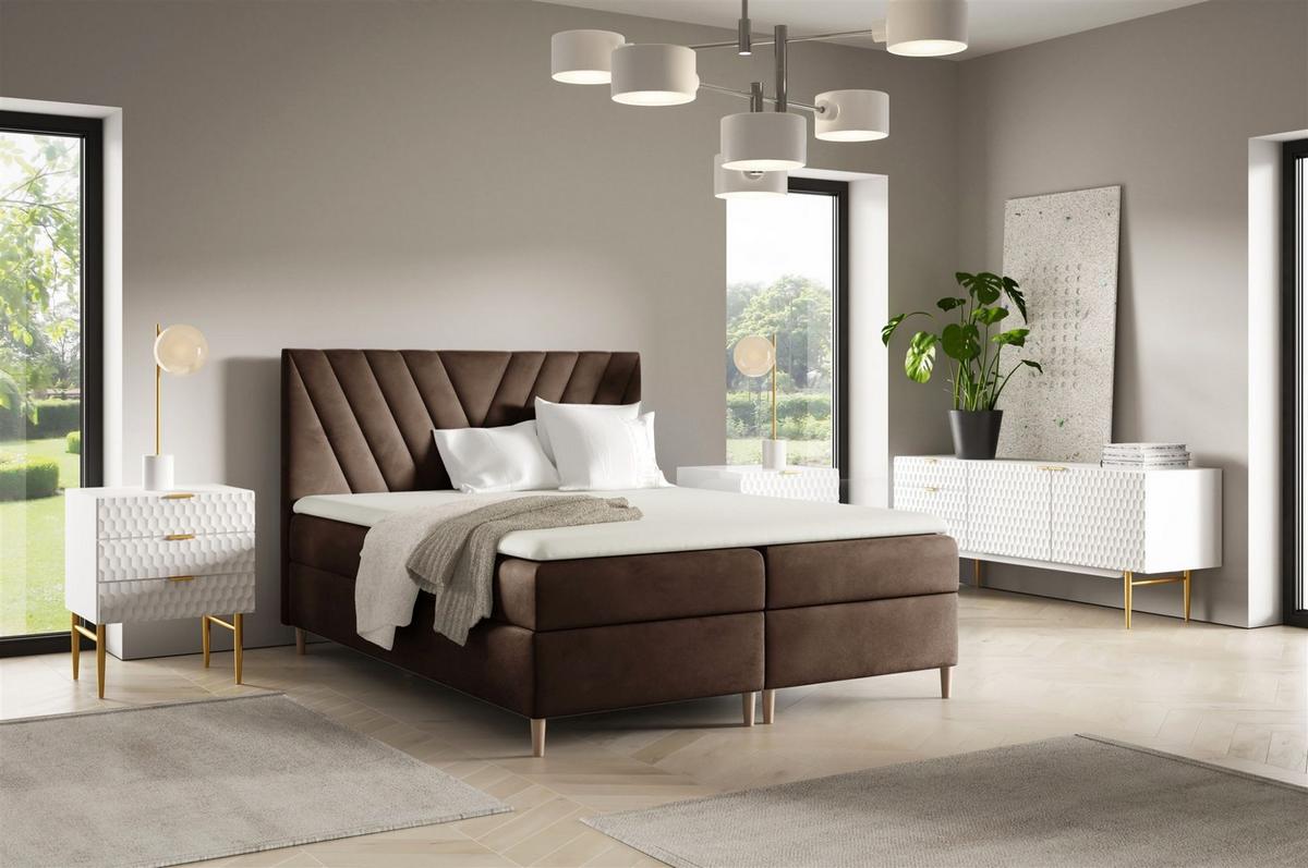 BOXBETT Espen Premium - Braun, Holzwerkstoff/Textil (180/200cm) - Fun Möbel