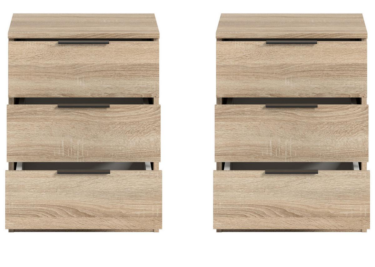NACHTTISCH 2er Set Eiche Sonoma 45 x 60 cm, Nachtkommode in Komforthöhe - Eichefarben/Schwarz, Holzwerkstoff/Kunststoff (45/60/40cm) - Inn.Furn
